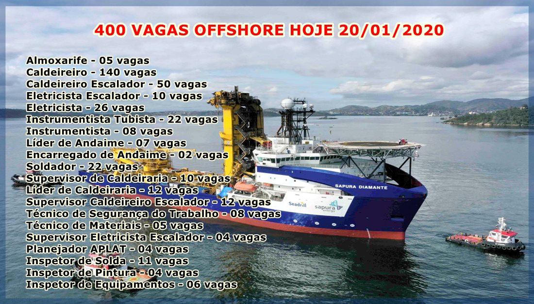 400 vagas de emprego para atender parada de manutenção offshore, anunciada às 16h de hoje, 20 de janeiro