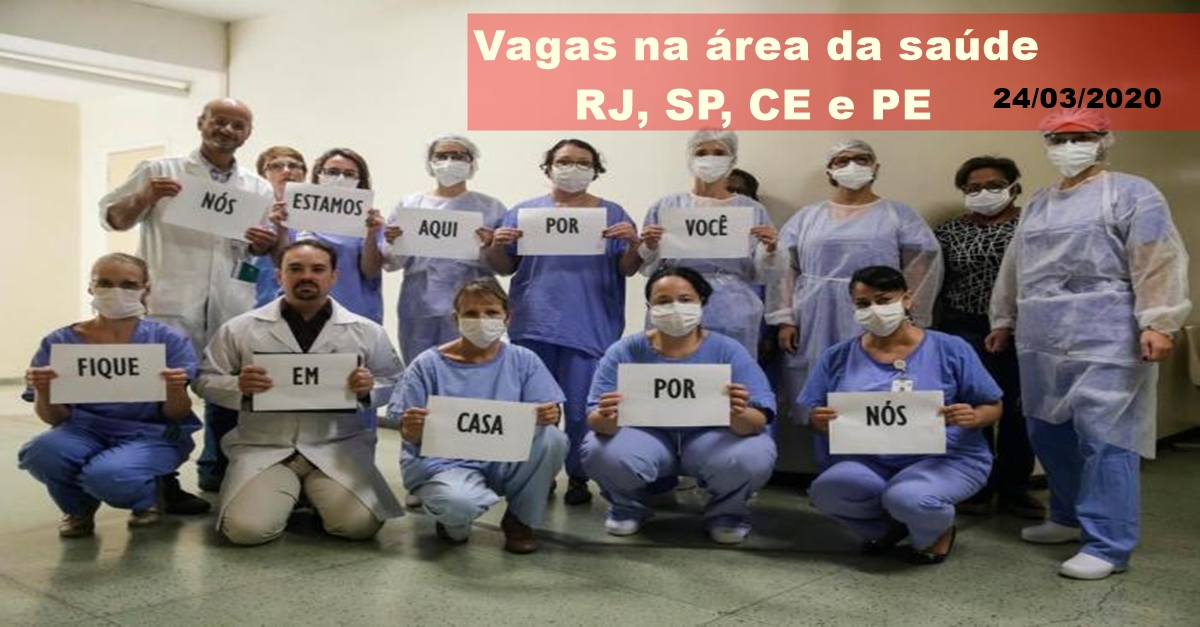 Vagas de emprego para Auxiliares, Técnicos e mais profissionais da saúde para contingência da pandemia do coronavírus