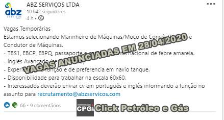 Offshore contracts in international waters demand job openings for Brazilians today in a maritime company