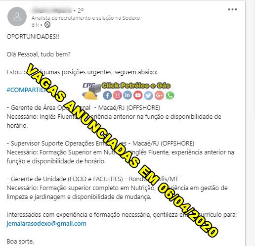 Multinational Sodexo Starts URGENT Higher Education Offshore And Onshore Operational Positions For Macaé And Mato Grosso