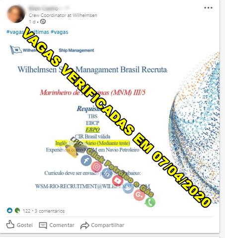 For offshore contracts in Rio de Janeiro, Wilhelmsen Ship initiates recruitment process for Engine Cadet