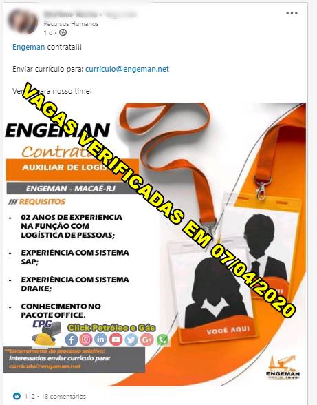 Macaé has a job vacancy for Logistics Assistant in a service provider in the oil and gas sector