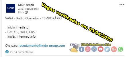 Job vacancies for Radio Operator for oil and gas projects by the recruitment company MDE Group