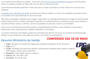 Ministry of Health, vacancies May 18