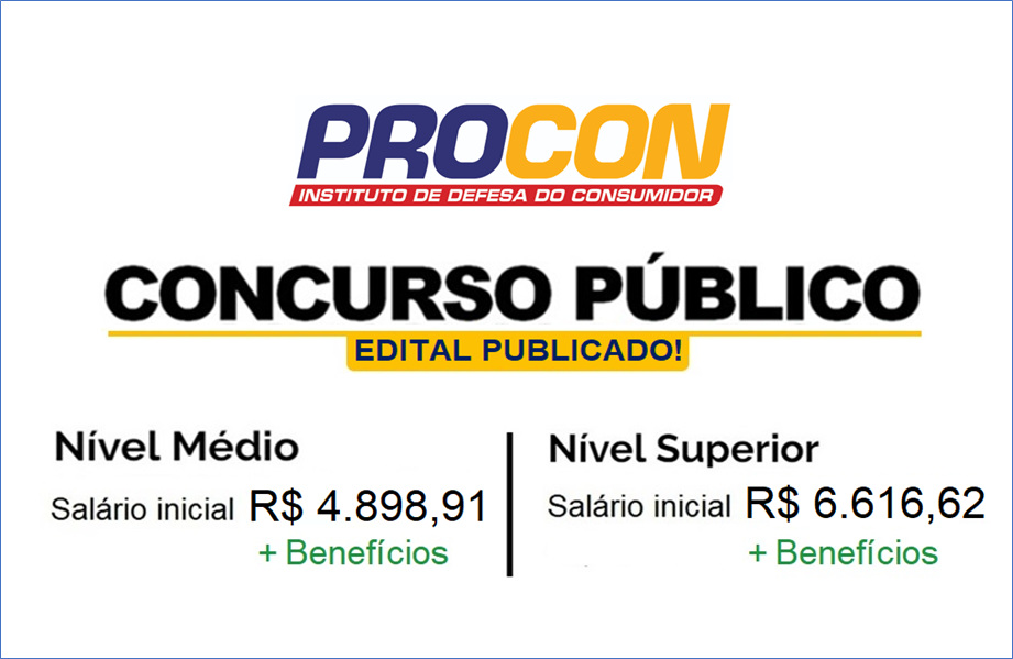 Procon divulga edital para concurso público com mais de 160 vagas para ensino médio e superior e salários de até R$ 6 mil