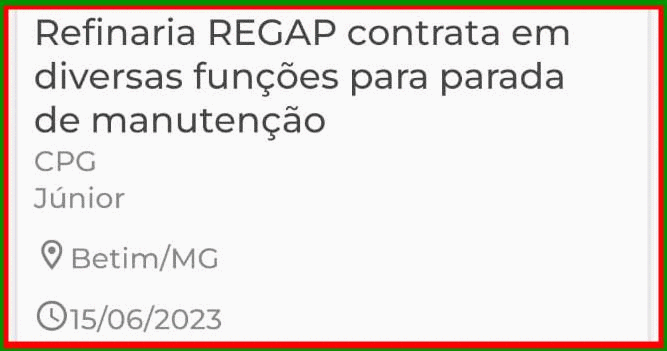 Job openings at REGAP Petrobras Betim MG refinery