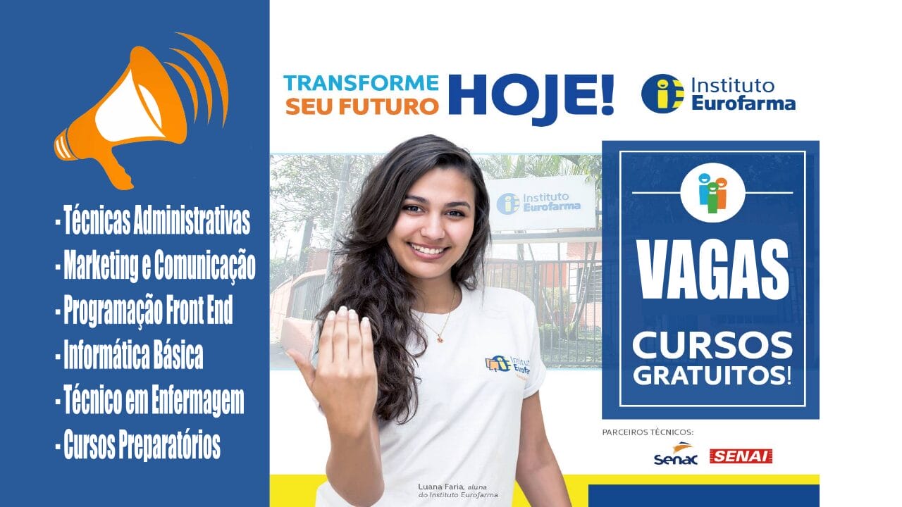 Eurofarma oferece cursos técnicos e de qualificação profissional online (EAD), com certificados do Senai e Senac nas áreas de enfermagem, programação, marketing e mais, totalmente grátis!