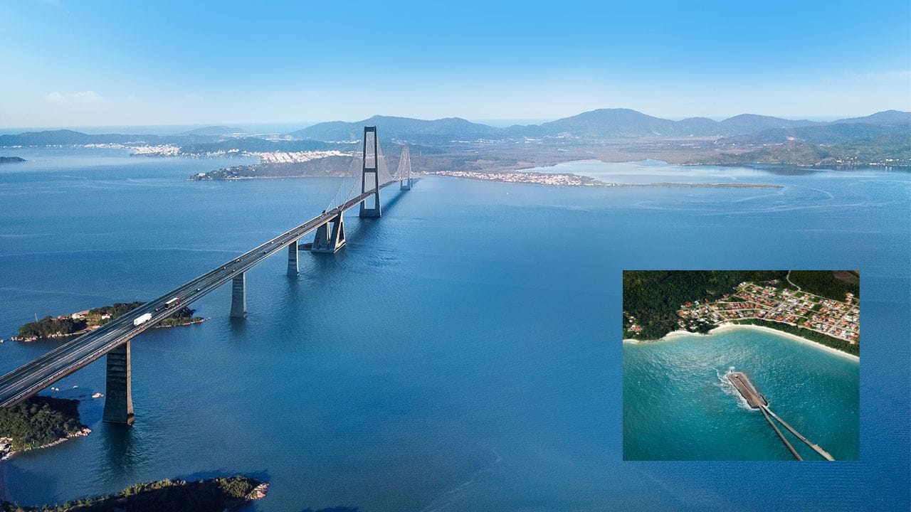 Projeto Ponte Santa Catarina Norte em Florianópolis: desafios na construção, com 6 km de extensão e túnel subaquático