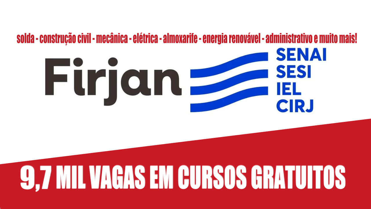 Firjan Senai abre 9,7 mil vagas em 70 cursos gratuitos de qualificação profissional, com certificado nas áreas da construção civil, automação industrial, tecnologia da informação, soldagem e mais