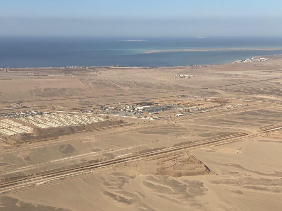 Panoramic view of The Line, capturing the sand and the sea