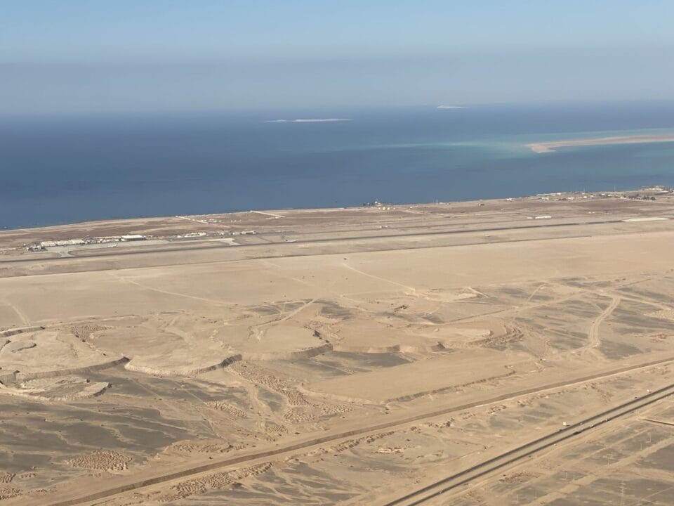 Panoramic view of The Line, capturing the sand and the sea
