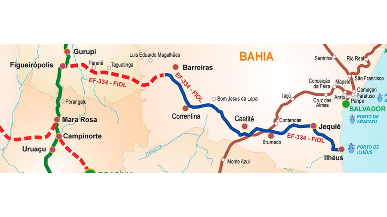 The West-East Integration Railway (FIOL), one of the most awaited infrastructure projects in Brazil, extends for approximately 1,527 km, connecting Ilhéus, on the coast of Bahia, to Figueirópolis, in Tocantins. This railway is designed to be a crucial route in the country's transport network, improving access to the ports and markets for the producing regions of the interior.