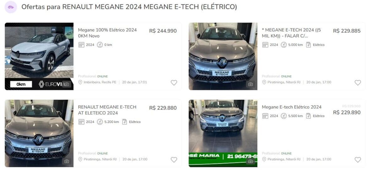 Average Price in the FIPE Table in April 2024 for the Renault Megane E-tech