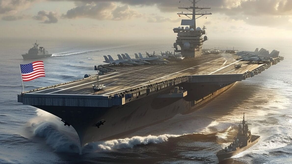 Marinha dos Estados Unidos utiliza dois tipos de porta-aviões, os super porta-aviões para operações aéreas de longa duração e os navios de assalto anfíbio para suporte rápido e direto a forças terrestres