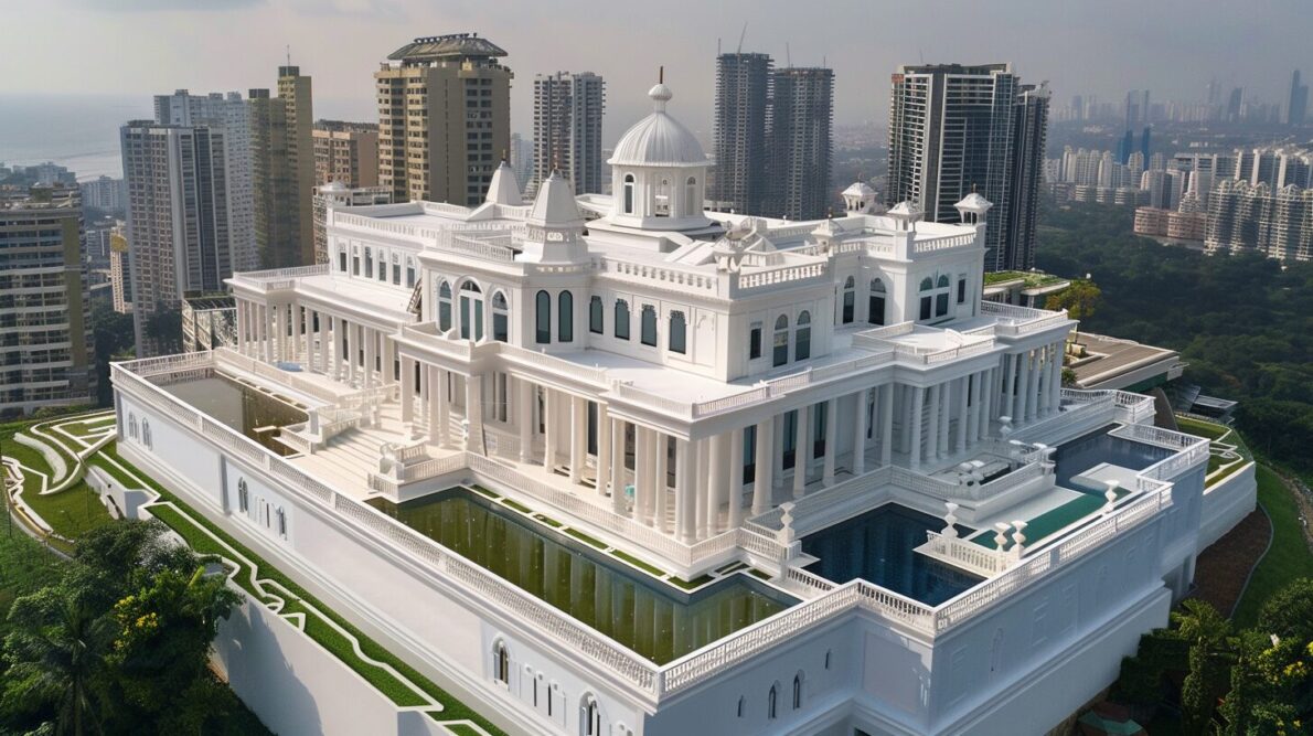 “magnate”, “arranha céu”, “casa branca” “construção” e “índia”