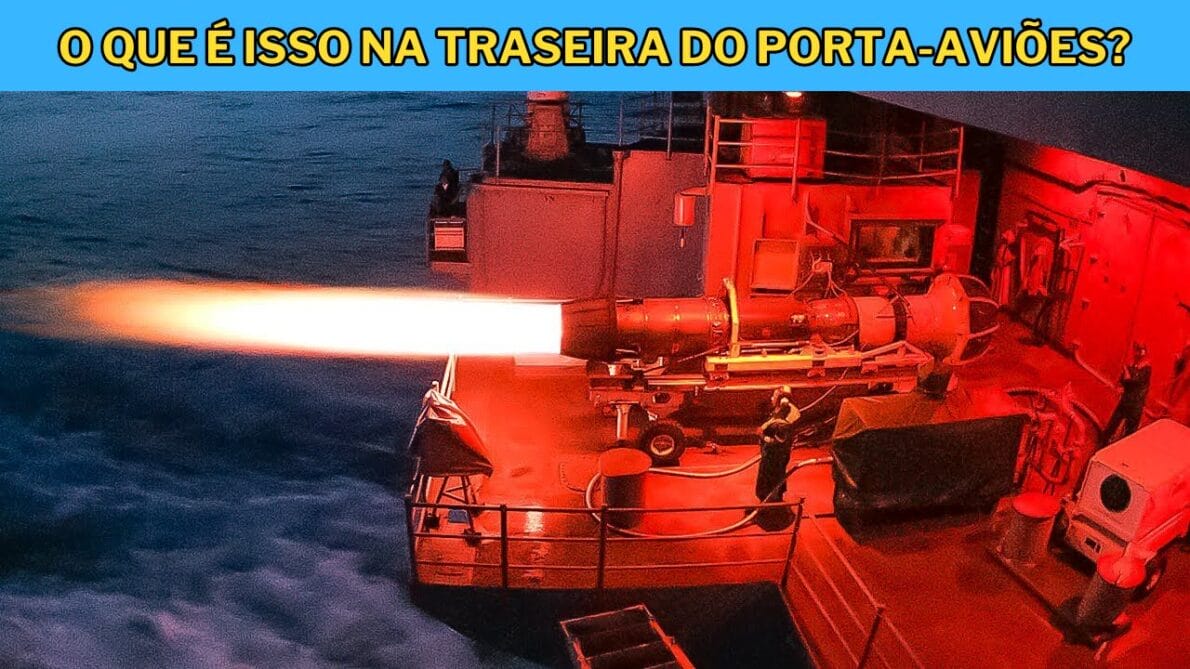 O que há sob a cabine de comando, na parte traseira de um porta-aviões?