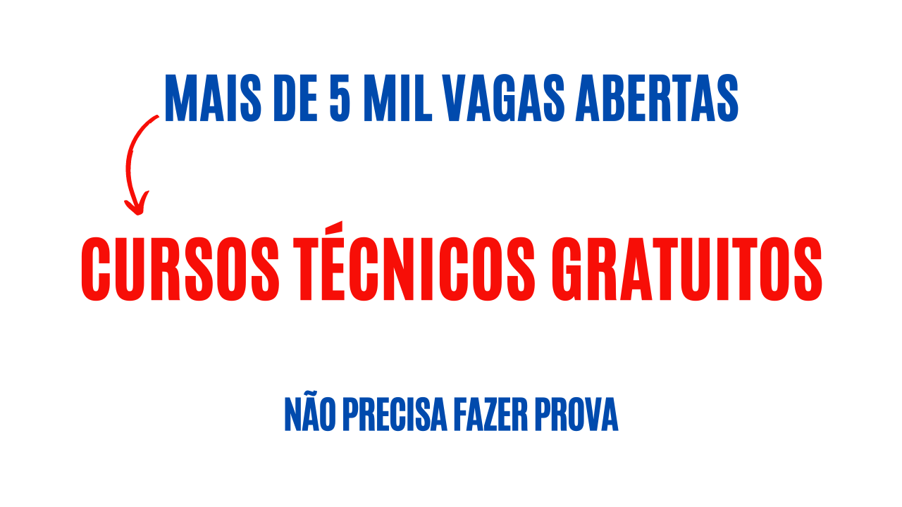 As 5.824 vagas são distribuídas entre cursos técnicos gratuitos e de qualificação profissional, podendo ser presenciais ou à distância.