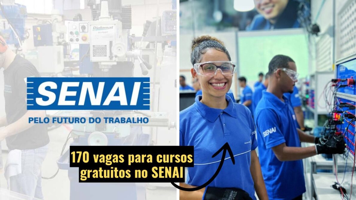 Senai oferta mais de 170 vagas para cursos gratuitos, capacitação como mecânico, operador de máquinas, torneiro mecânico e mais