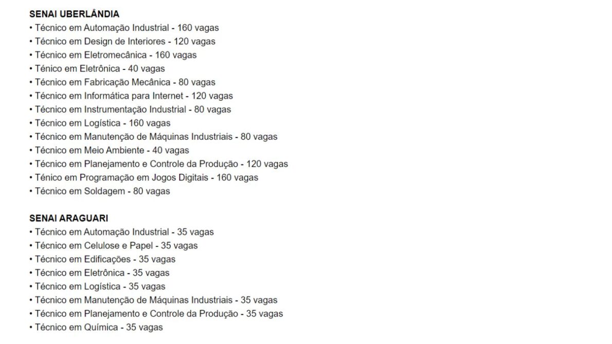 “Senai course”, “Senai technical course”, “free course”, “Senai”