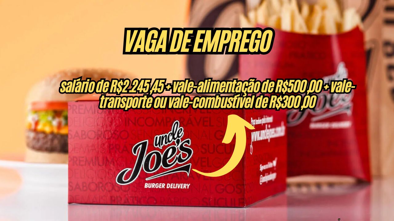 Que tal um trabalho com salário de R$2.245,45 + vale-alimentação de R$500,00 + vale-transporte ou vale-combustível de R$300,00? A Uncle Joe 's abre vaga de meio período das 18h às 00h!