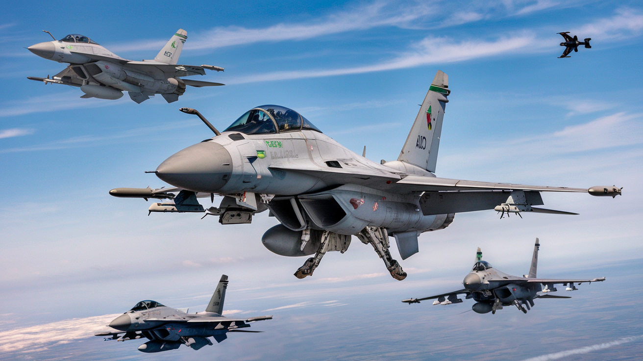 Caças F-39 Gripen da FAB surpreendem em combate simulado, desbancando os F-15 americanos. Um marco na aviação militar brasileira! (Imagem: Reprodução/Canva)