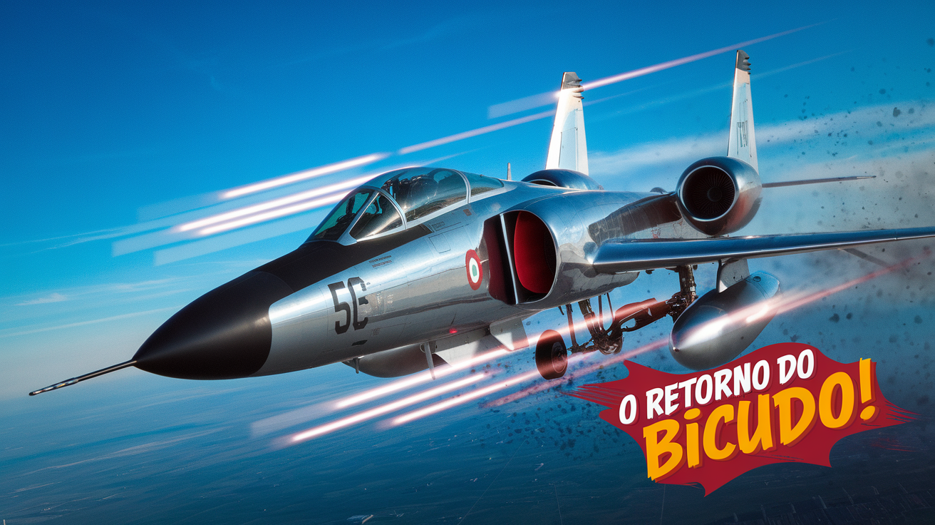 O F-5FM 4808 volta aos céus após anos de manutenção no PAMA-SP. Saiba como o bicudo renasceu e celebrou com um show aéreo em SP! (Imagem: Reprodução/Canva)