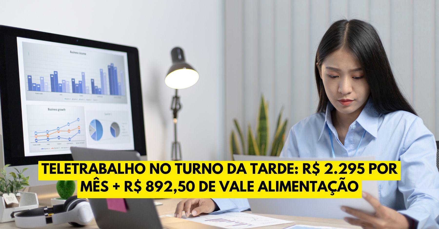 Vaga para atendimento em formato de teletrabalho no turno da tarde! Vaga home office oferece remuneração de R$ 2.295 por mês + R$ 892,50 de vale alimentação!