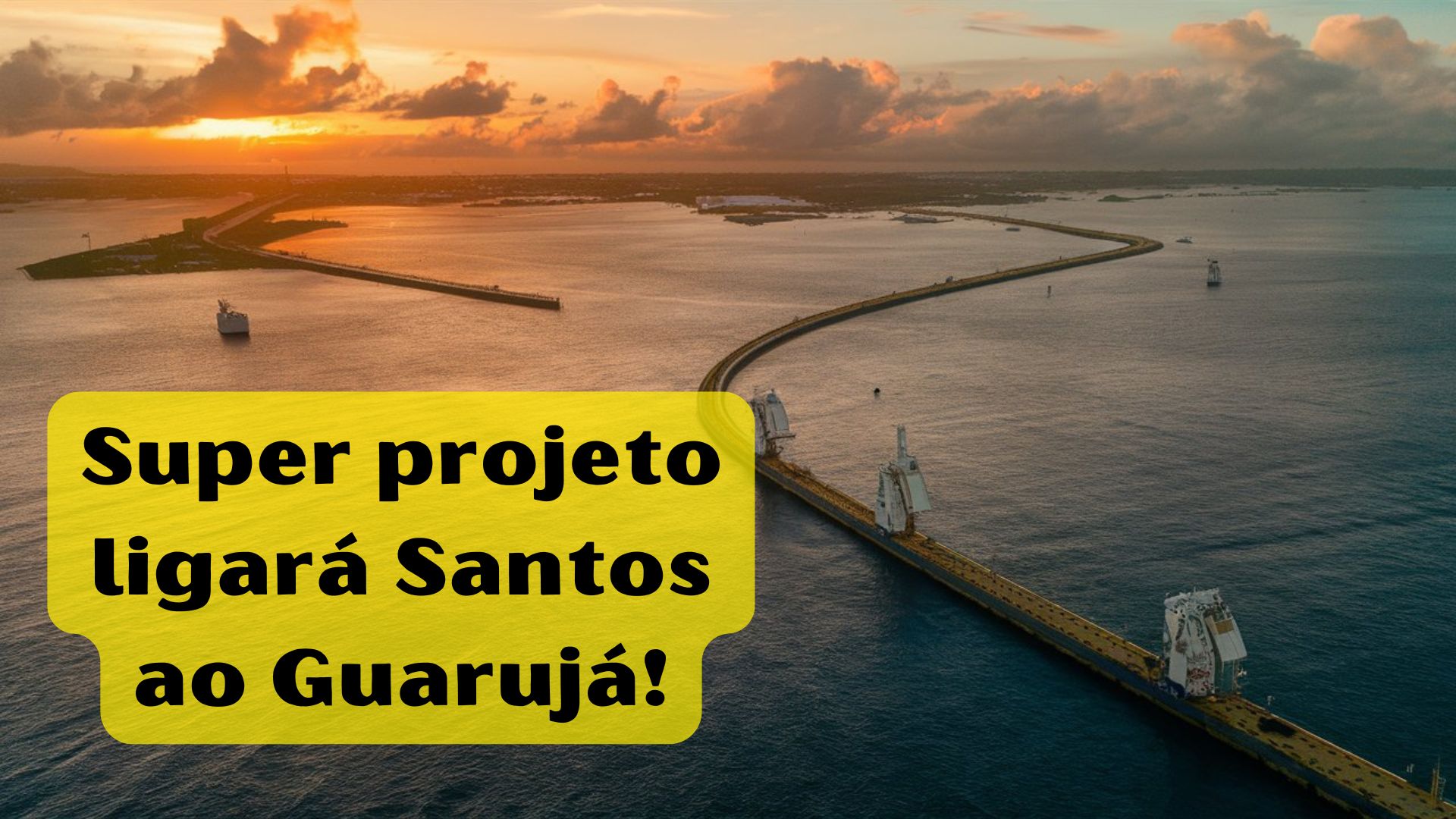 Vista aérea do projeto do túnel submerso que ligará Santos ao Guarujá