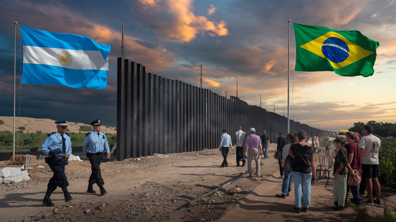 Milei planeja reforçar a fronteira com o Brasil, ampliando barreiras como as da Bolívia. Medida já gera tensão diplomática. (Imagem ilustrativa criada por IA)