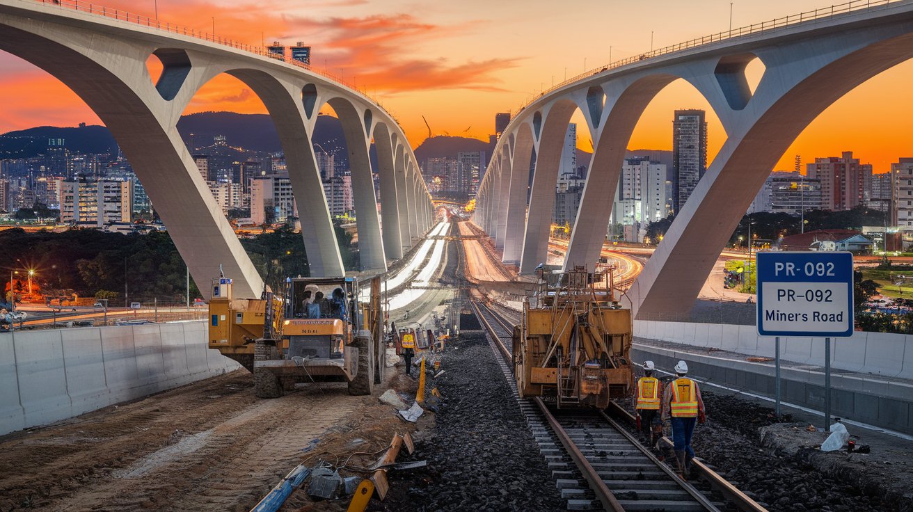 PR-092 será duplicada com 13 viadutos e pavimento de concreto. Obras prometem mais segurança e fluidez no trânsito da RMC. (Imagem ilustrativa criada por IA)