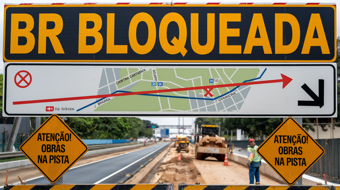 Obras interditam a BR-101 no km 328 em SC por dois meses. Motoristas devem seguir desvio no km 331. Atenção à sinalização!