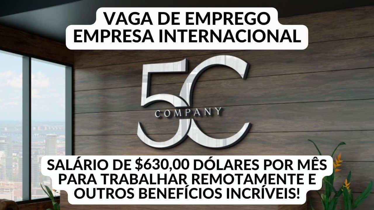 5C Company convoca profissionais para trabalhar remotamente de segunda à sexta das 08h às 18h com salário de USD $630/mês + benefícios incríveis como Wellhub, vaga de Analista Financeiro
