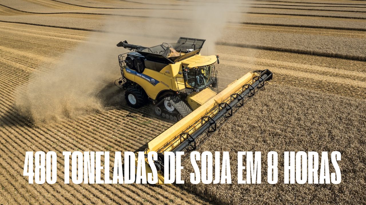 Colheitadeira New Holland CR 10.90 bate recorde no Brasil, colhendo 481,2 toneladas de soja em 8 horas na Bahia. Tecnologia e inovação impulsionam a produtividade no agronegócio