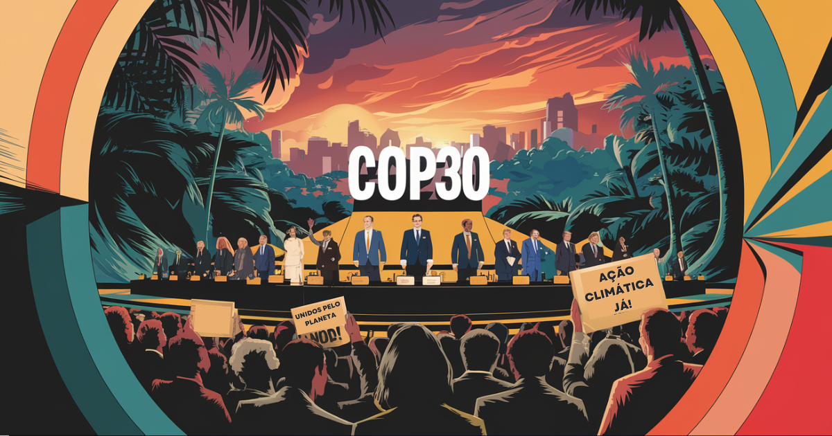 Brasil convoca o mundo para um mutirão global na COP30! O clima exige ação coletiva e Belém será palco da maior conferência ambiental. (Imagem: Reprodução/Canva)