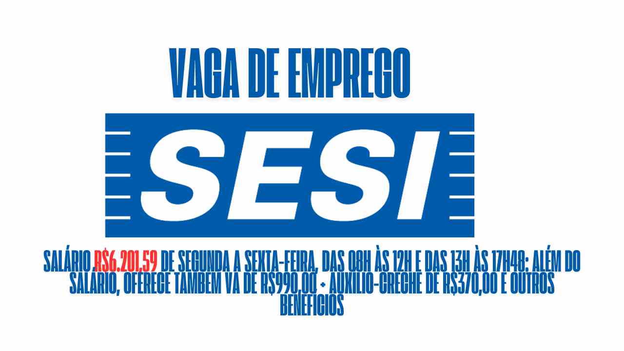 R$6.201,59 é o salário que o SESI está oferecendo para interessados em trabalhar com analista de promoção de segunda a sexta-feira, das 08h às 12h e das 13h às 17h48: Além do salário, oferece também VA de R$990,00 + auxílio-creche de R$370,00 e outros benefícios: 