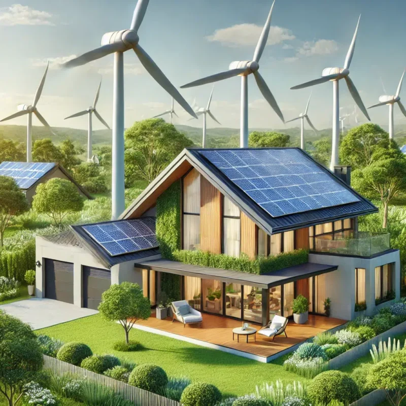 Foto ilustrando residencias com energia verde.