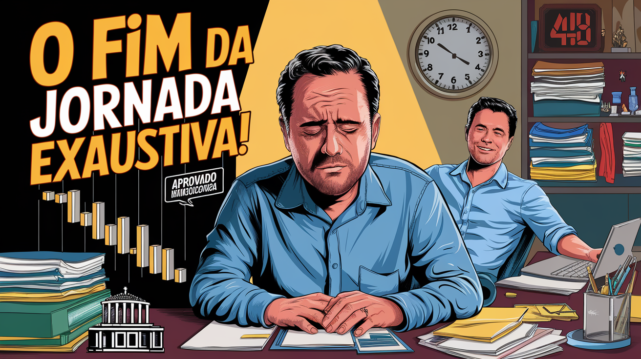 65% dos brasileiros apoiam a redução da jornada de trabalho. PEC 4/2025 propõe 40 horas semanais. Impactos econômicos e sociais em debate. (Imagem: Reprodução/Canva)