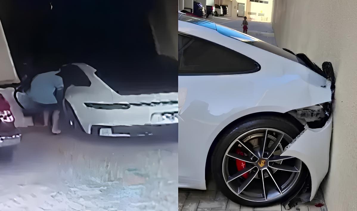 Em SC, garoto de 9 anos entra em Porsche de R$ 1 milhão, liga o motor e colide com a parede – O garoto saiu do carro, pegou uma bicicleta e foi embora rapidamente.