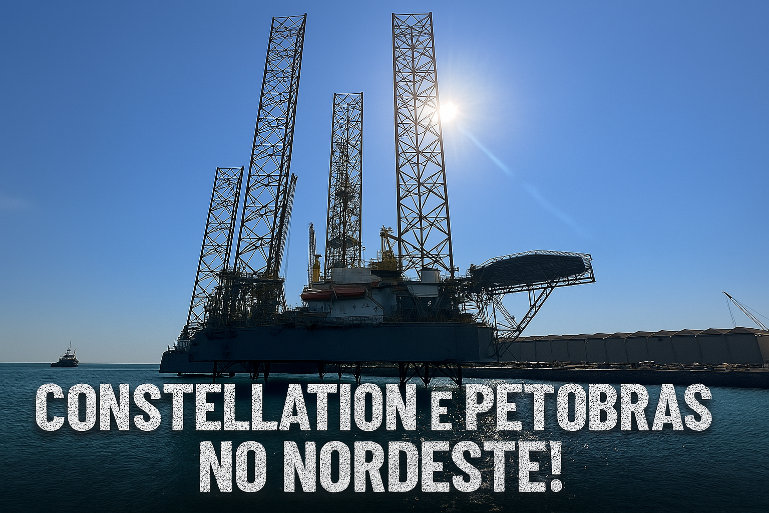 Plataforma jackup Admarine 511 constellation operando para a Petrobras no Nordeste com legenda em perspectiva