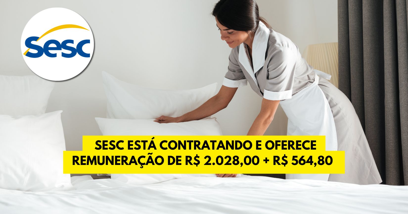 Sesc convoca pessoas com ensino fundamental incompleto para função com salário de R$ 2.028,00 +  R$ 564,80