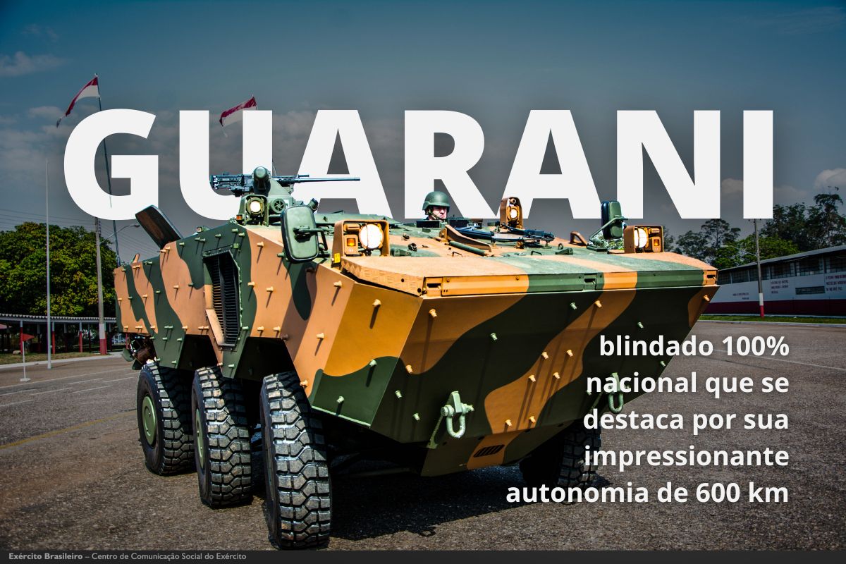 Imagem motrando o blindado GUARANI, o tanque que faz até 600km com um único tanque de combustível