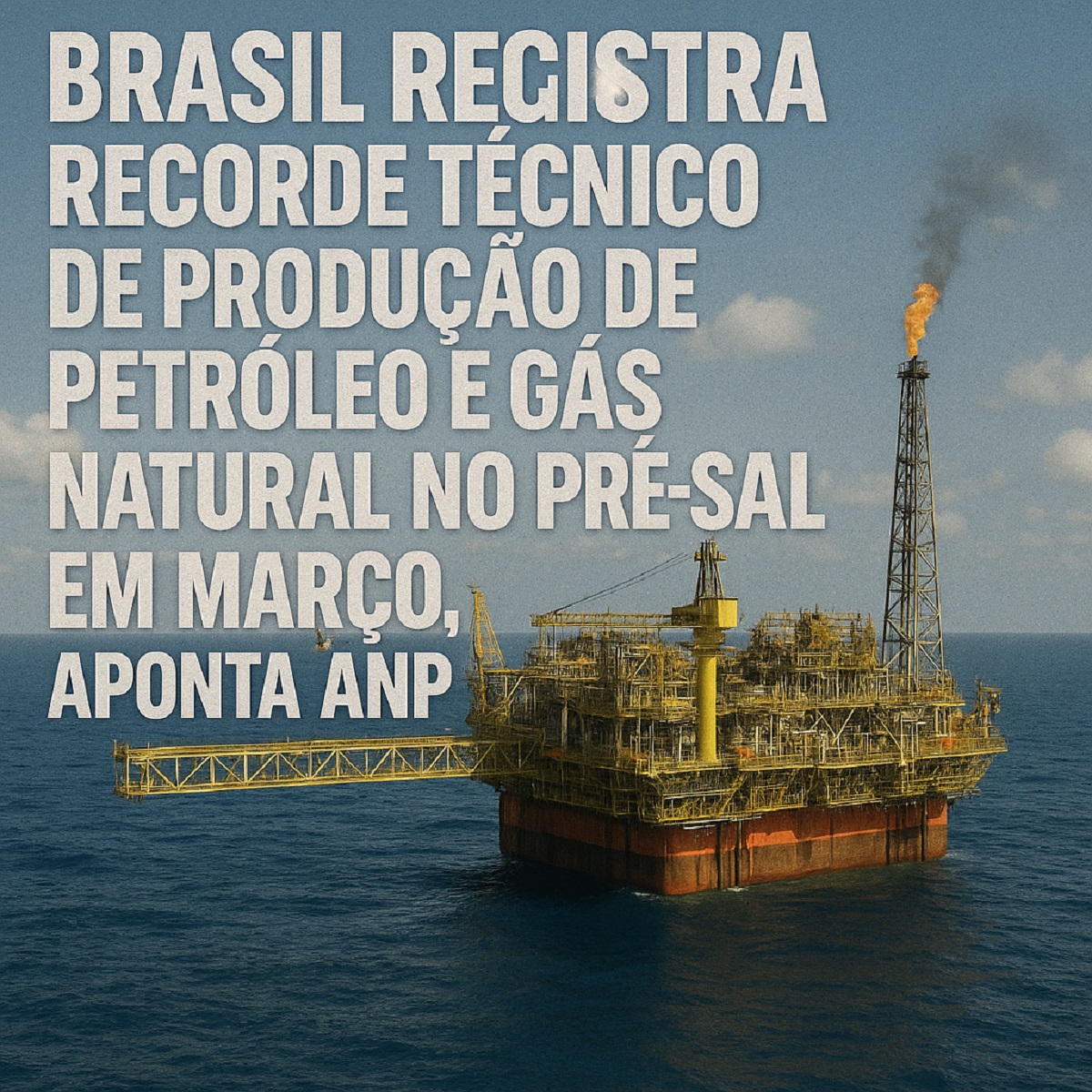 Plataforma de petróleo no pré-sal com destaque para recorde técnico de produção no Brasil em março, segundo ANP