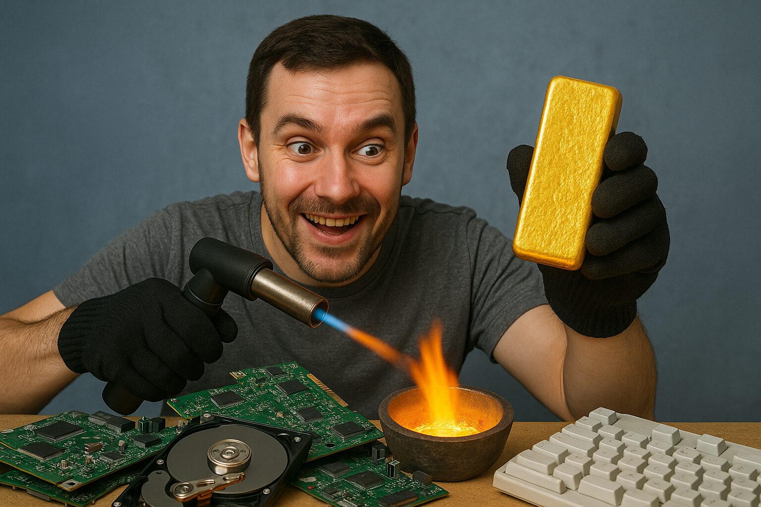 lixo eletrônico, ouro, barra de ouro