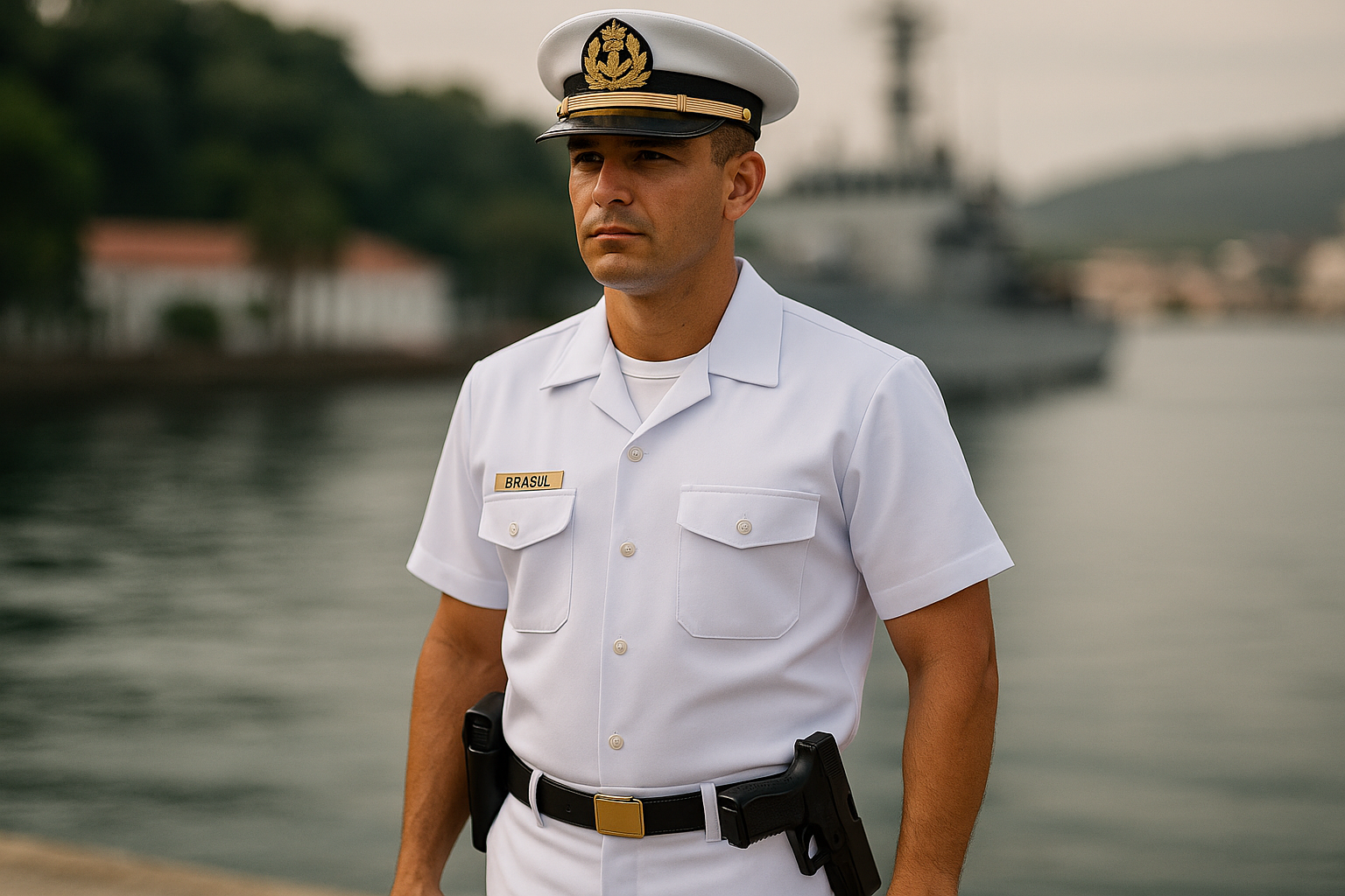 Pistola preta com balas de ponta oca sobre mesa de madeira