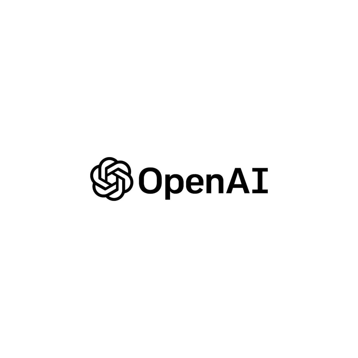 Logotipo da OpenAI centralizado em fundo branco, símbolo da inteligência artificial usada no dispositivo em desenvolvimento com a startup de Jony Ive