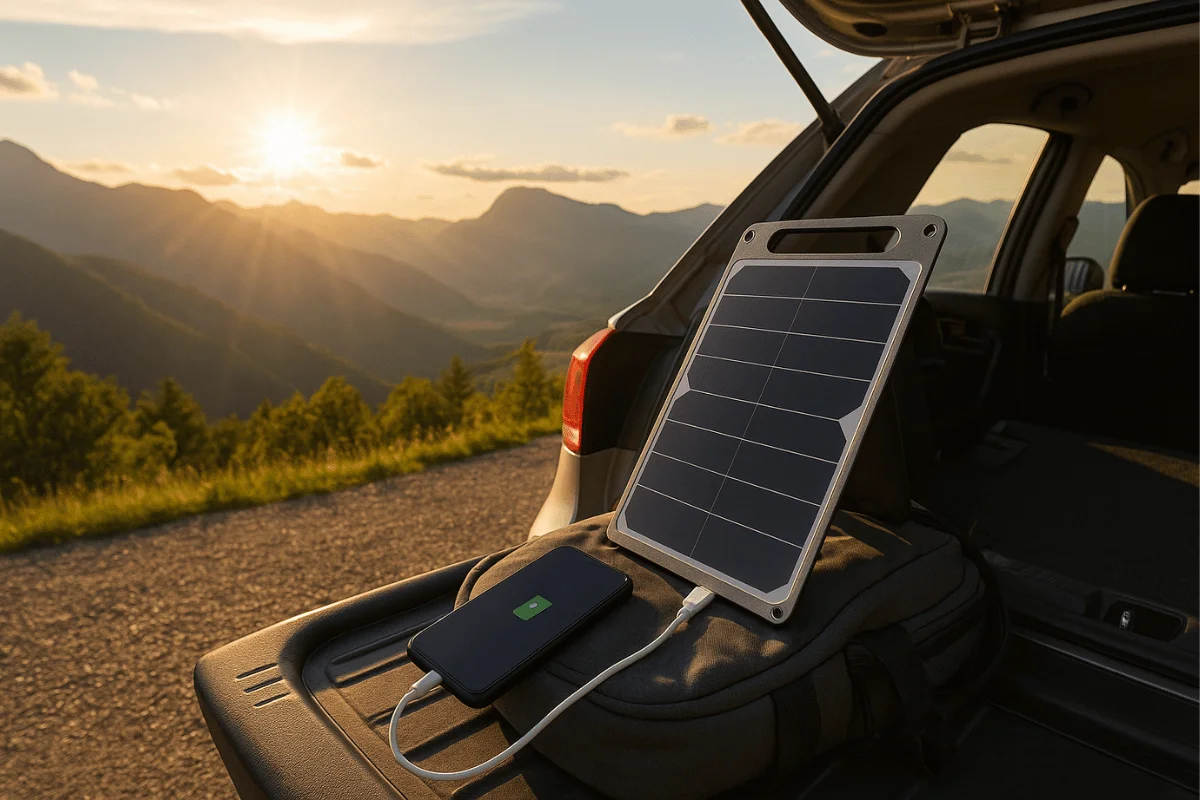 Painel solar portátil USB-C carrega celular, GPS e mais em trilhas e viagens