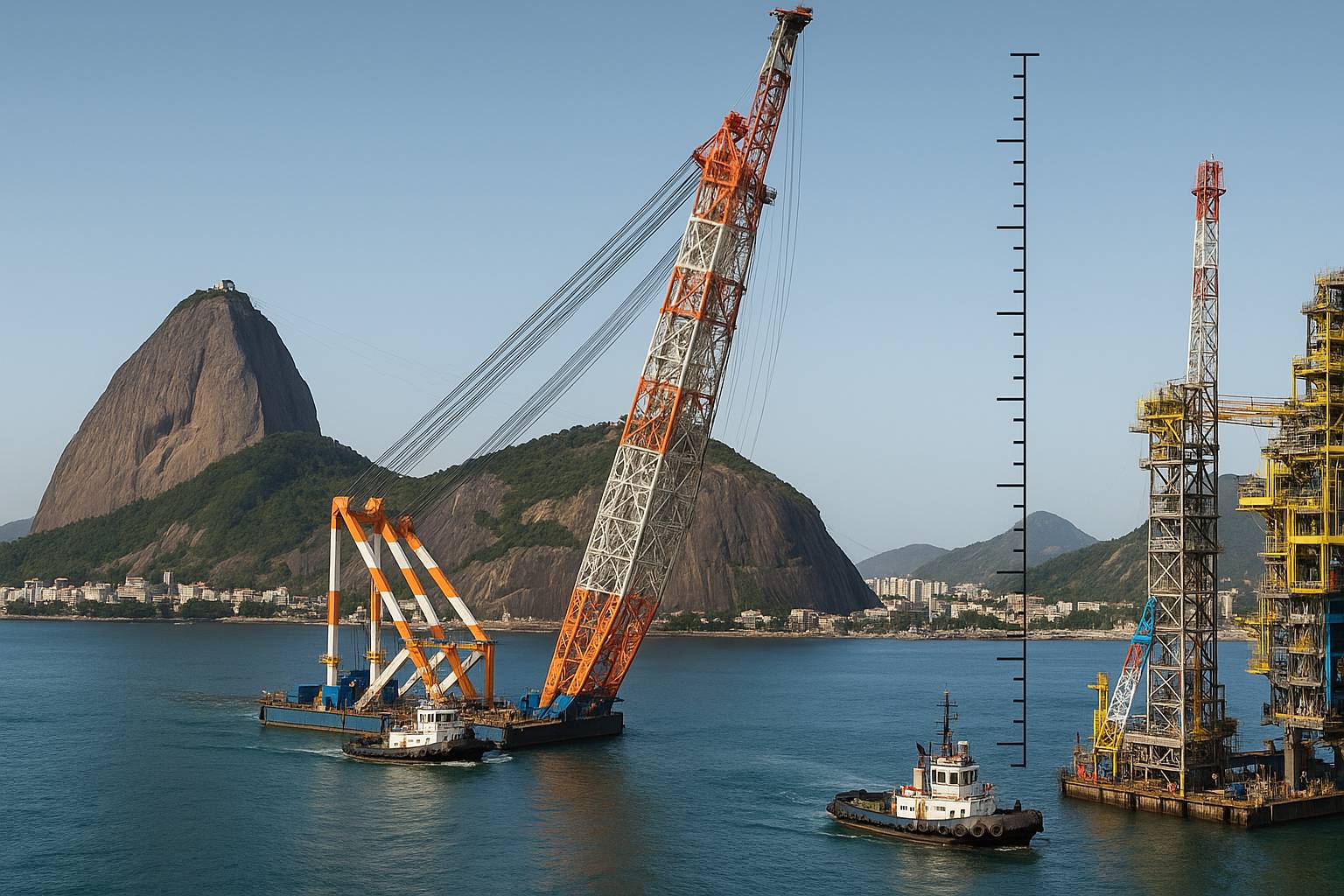 Içamento da torre de flare da Petrobras com o Pão de Açúcar ao fundo