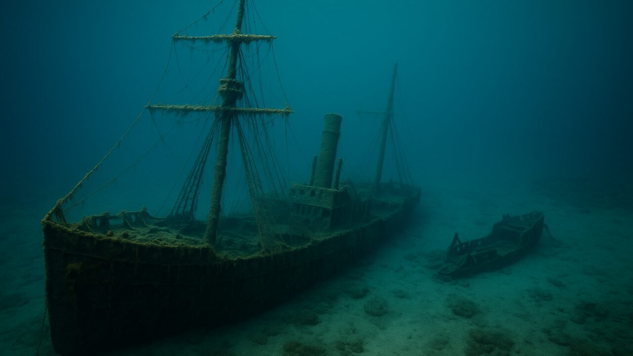 Para receber navios maiores, Porto de Itajaí inicia processo de remoção do navio Pallas, naufragado há 130 anos na entrada do canal.