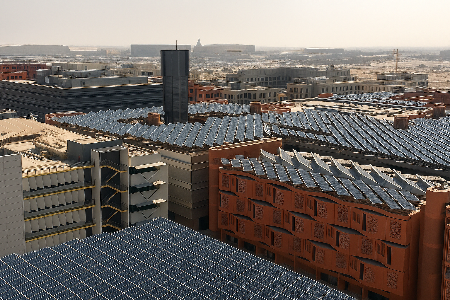 A cidade no deserto onde o sol virou energia para tudo — Masdar City usa 87 mil painéis solares para desafiar o modelo das metrópoles