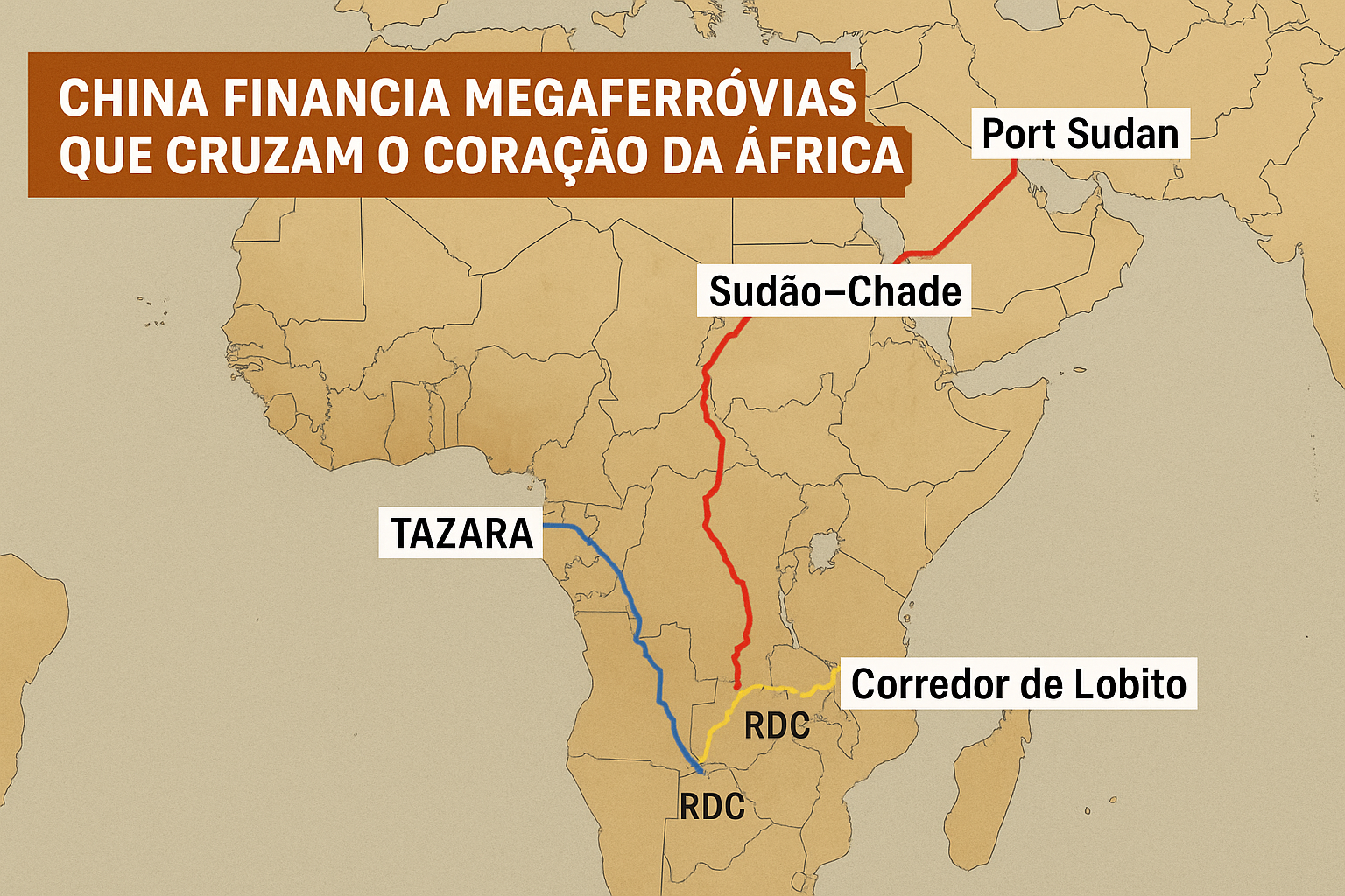 China planeja megaferrovia de 3.400 km ligando Sudão ao Chade pelo deserto do Saara — e revoluciona o transporte no coração da África